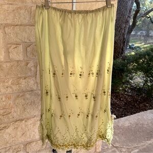 Vintage Soft Green Slip Skirt with Floral Embroidery